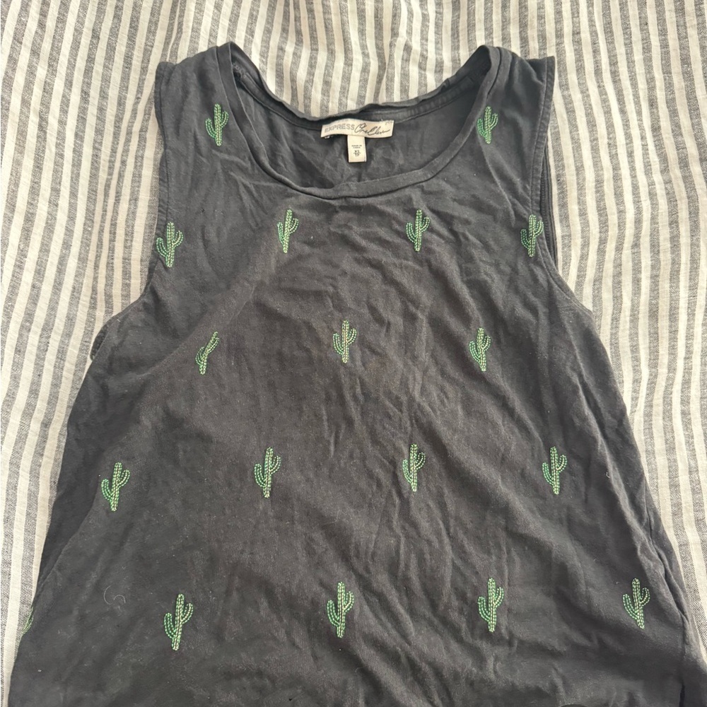 Black Cactus Embroidered Tank Top express size XS